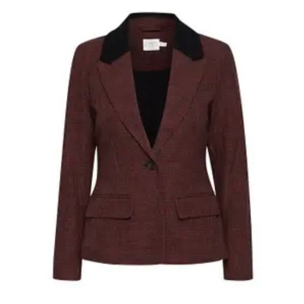 Atelier Reve Plaid Small S Suit Jacket Blazer 34 EU Brick Red Black Plaid NEW